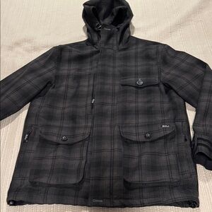 Woolrich Black Plaid Lightweight Hooded Shirt Jacket
